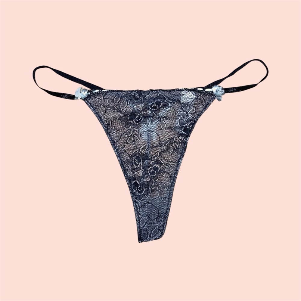 Sheer Black Floral Thong